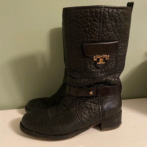Tory Burch Leona Moto Mid Calf Leather Boots - Picture 2 of 8